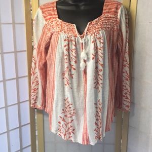 Lucky Brand Tunic Top White Orange casual Sz med
